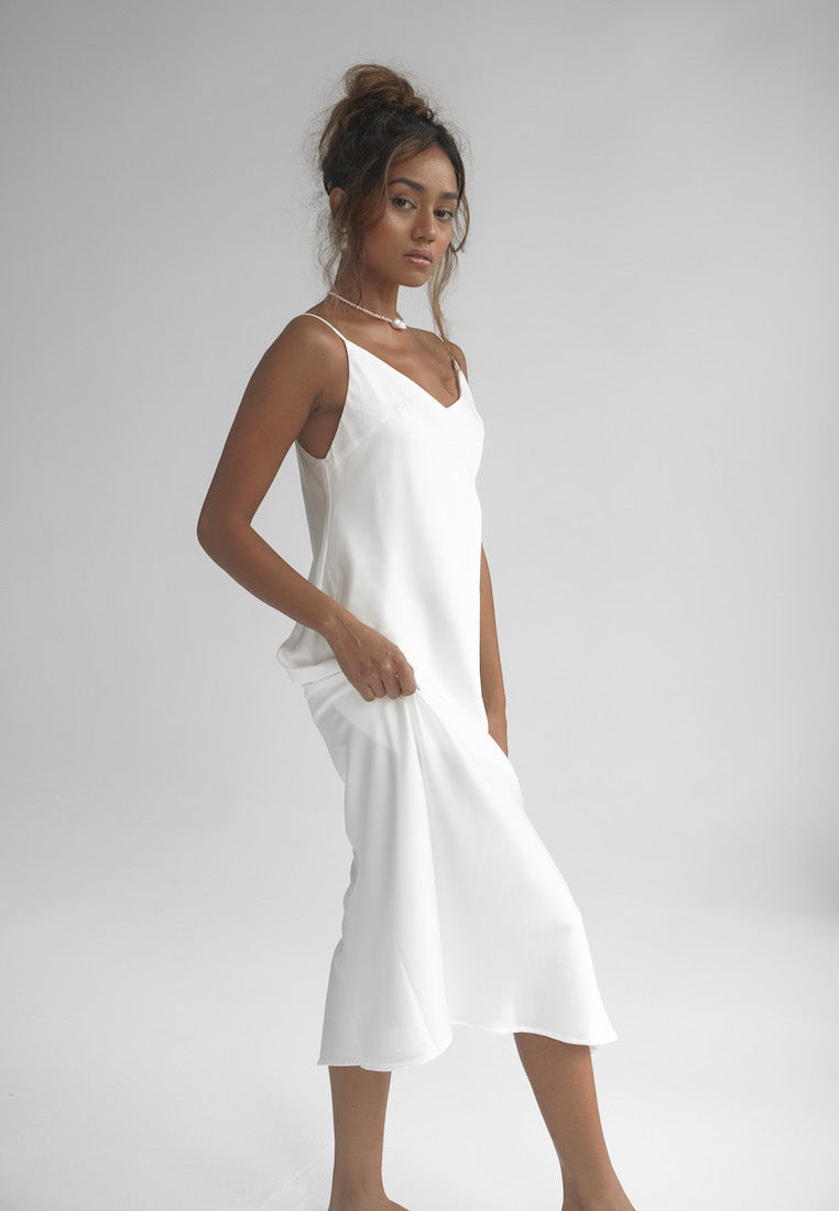 LEA SATIN SILK MIDI SLIP DRESS WHITE – Ashley Summer Co