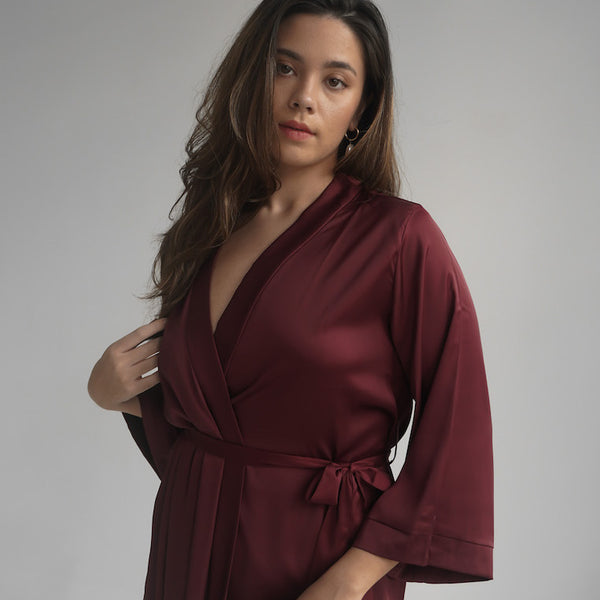 blue dress for baby girl Bridesmaid Dressing Gown – Elegant Burgundy Satin Kimono Robe Xs/S / Burgundy main image 0