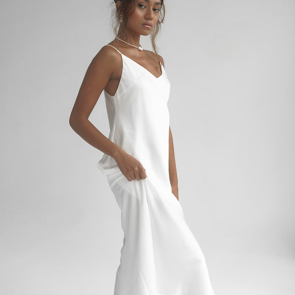 White Midi Slip Dress - Satin Slip Dress - Button Side Dress - Lulus